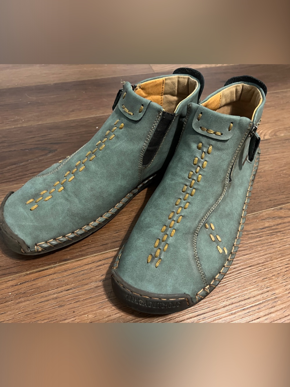 Men’s European artisan ankle boots teal suede size 44